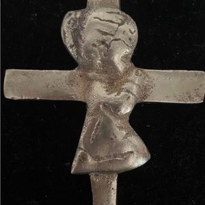 1950s-1960s 999.9 pure brass (9.6pm) hand moulded/poured Praying Girl cross #2